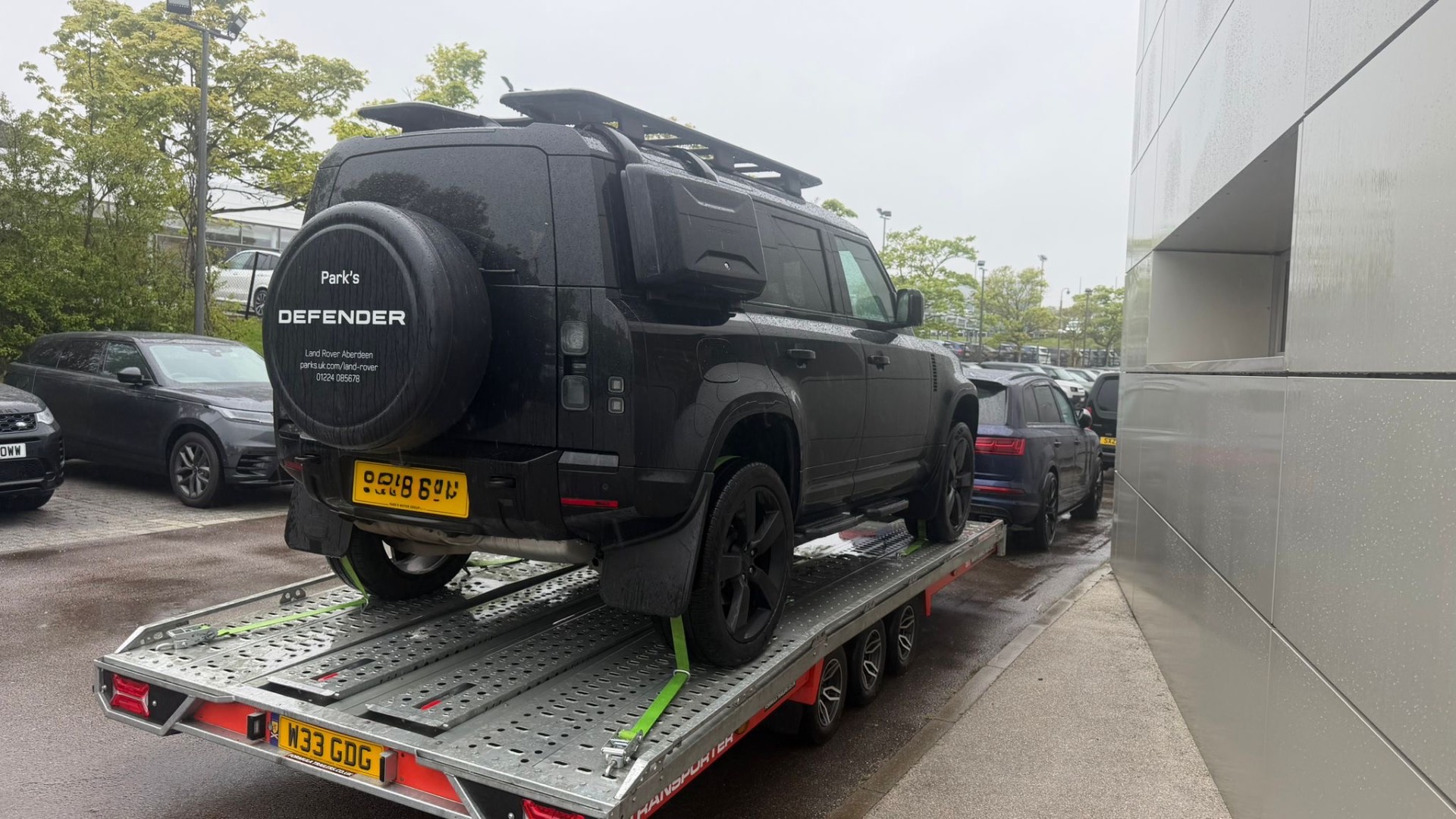 Park's Defender loaded for long-distance vehicle transport