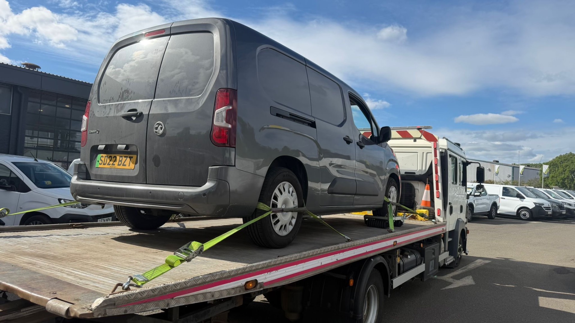 Vauxhall Combo van loaded on MZL recovery flatbed