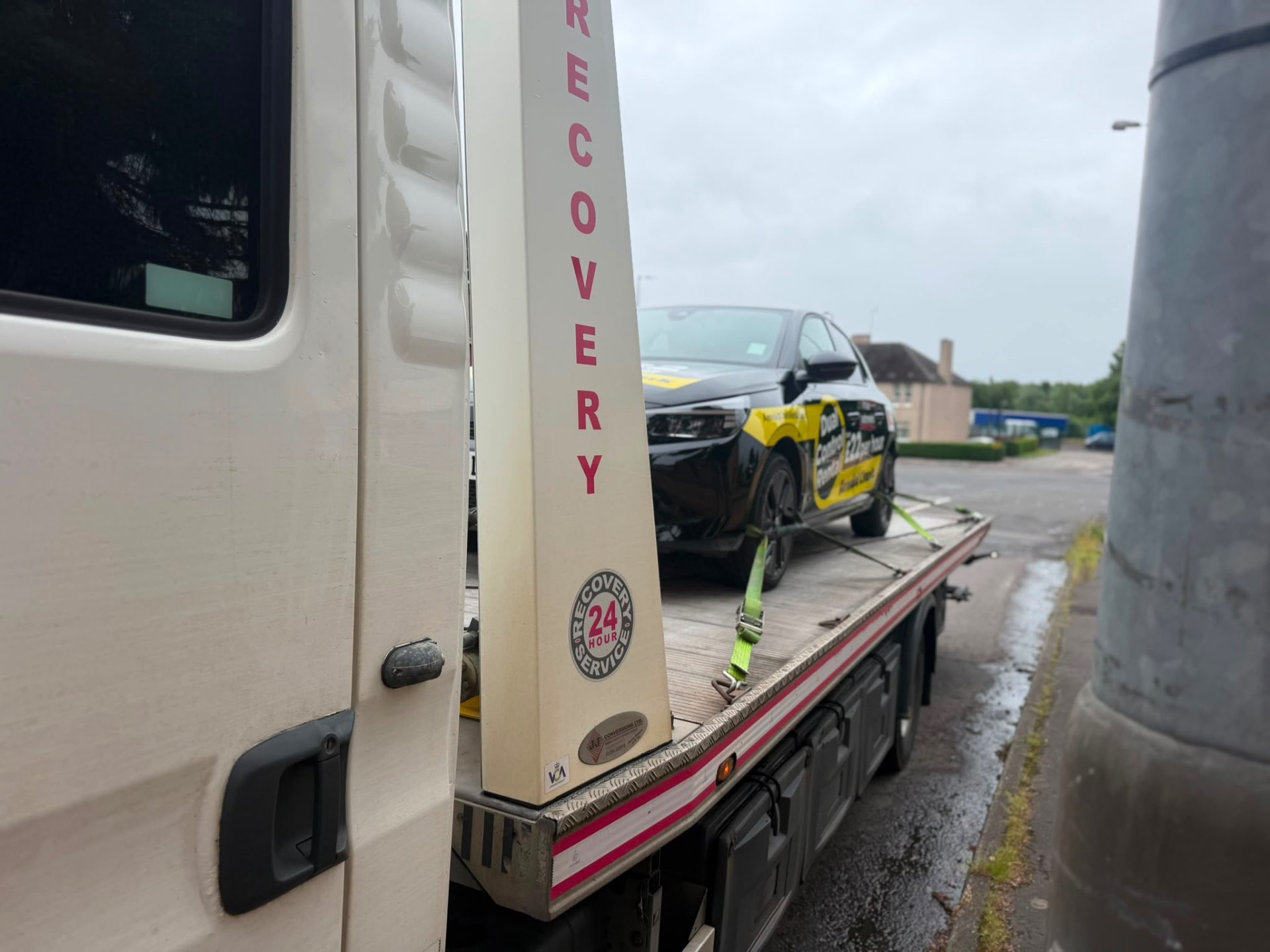 Arnold Clark Vauxhall Corsa dual-control car on MZL recovery flatbed