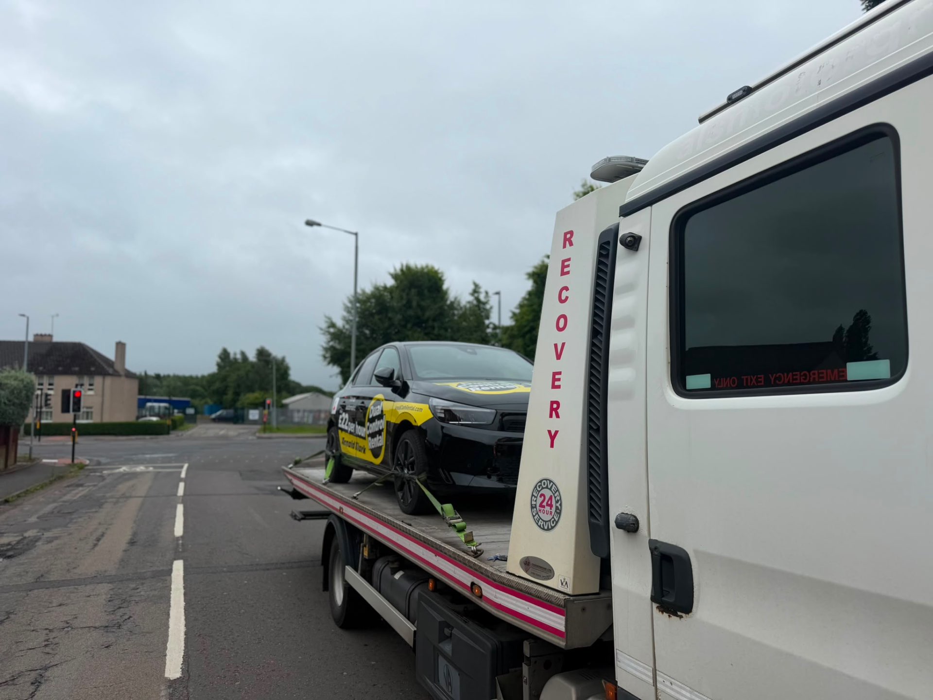 Arnold Clark dual-control rental Vauxhall Corsa on 24-hour recovery flatbed