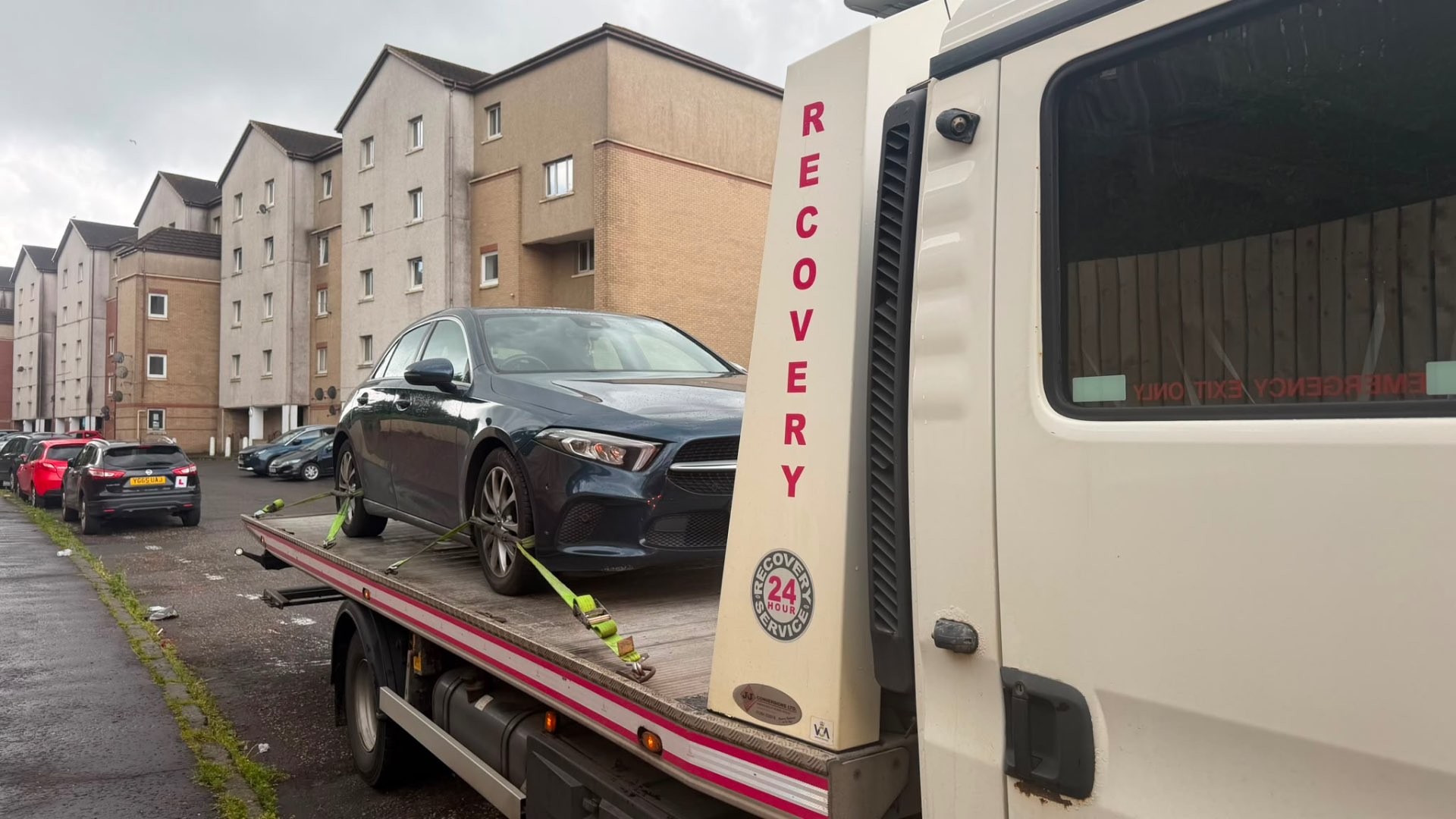 Mercedes A-Class loaded on MZL 24-hour recovery flatbed